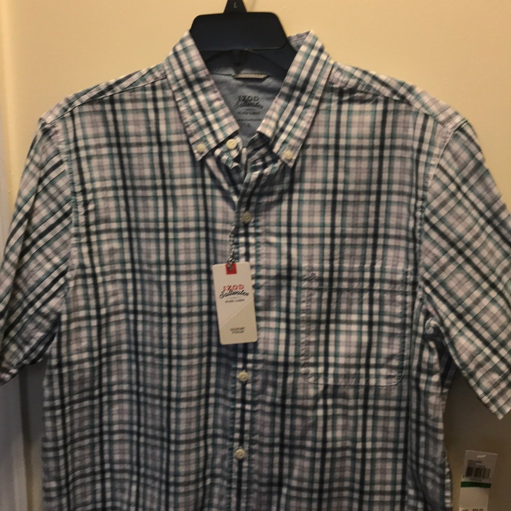 Brand new blue, white and pinkish button down